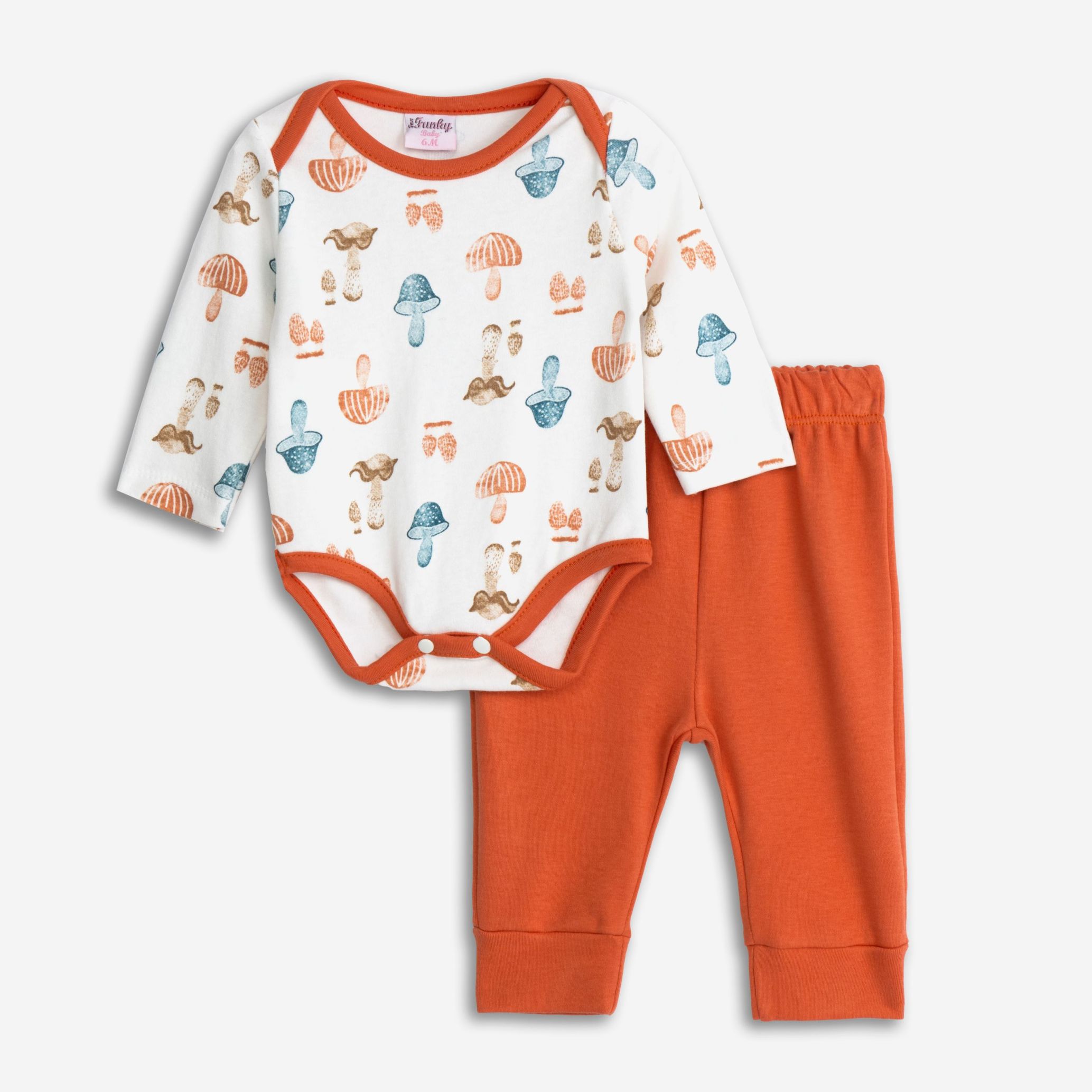 σετ κορμακι μακρυμανικο+παντελονι εισαγ. ιντερλοκ βρεφαναπτυξη κοριτσι allover/καμενο καροτι