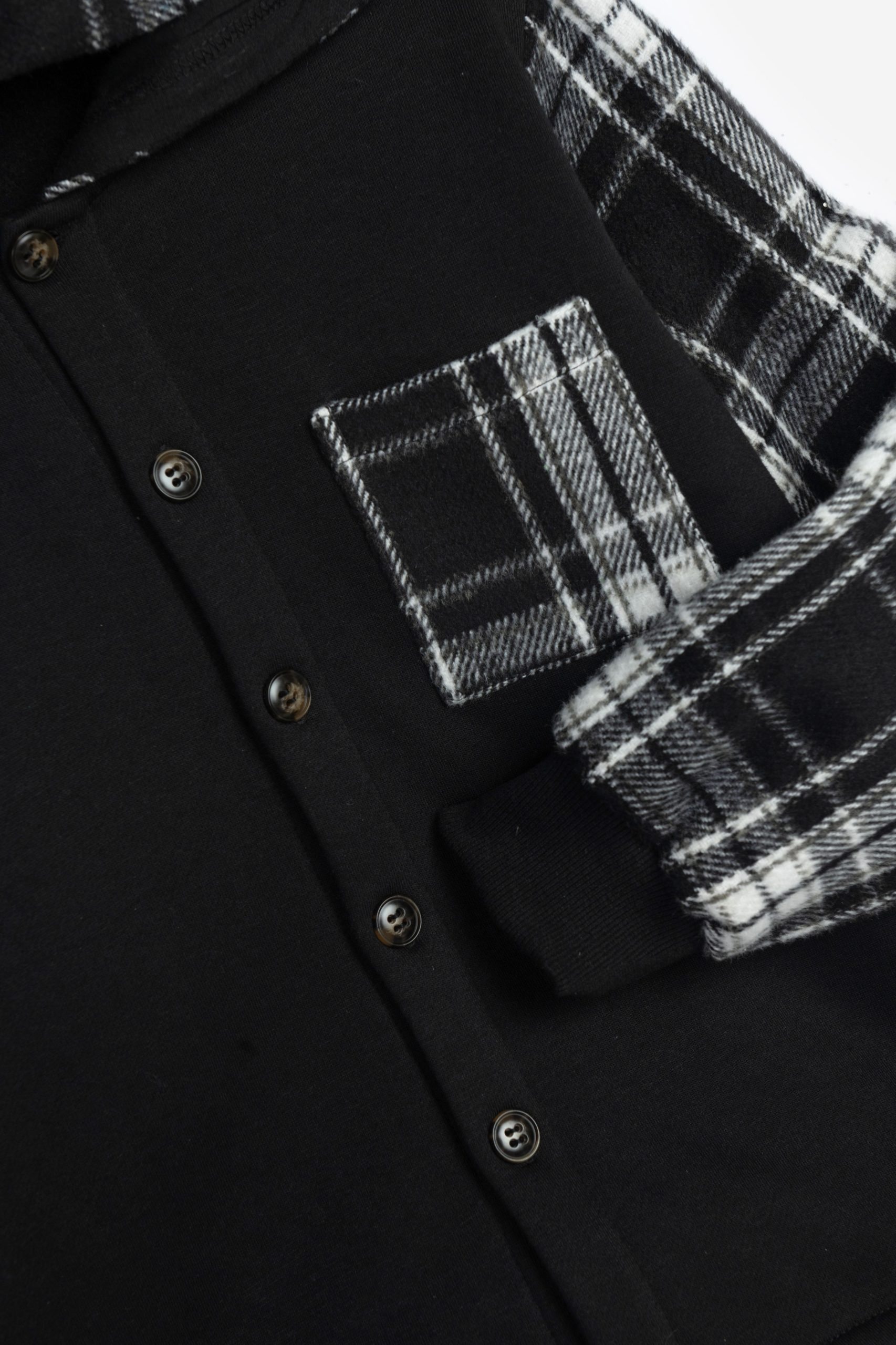 ζακετα φουτερ κουκουλα αγορι μαυρο-καρω μαυρο-λευκο - Image 2