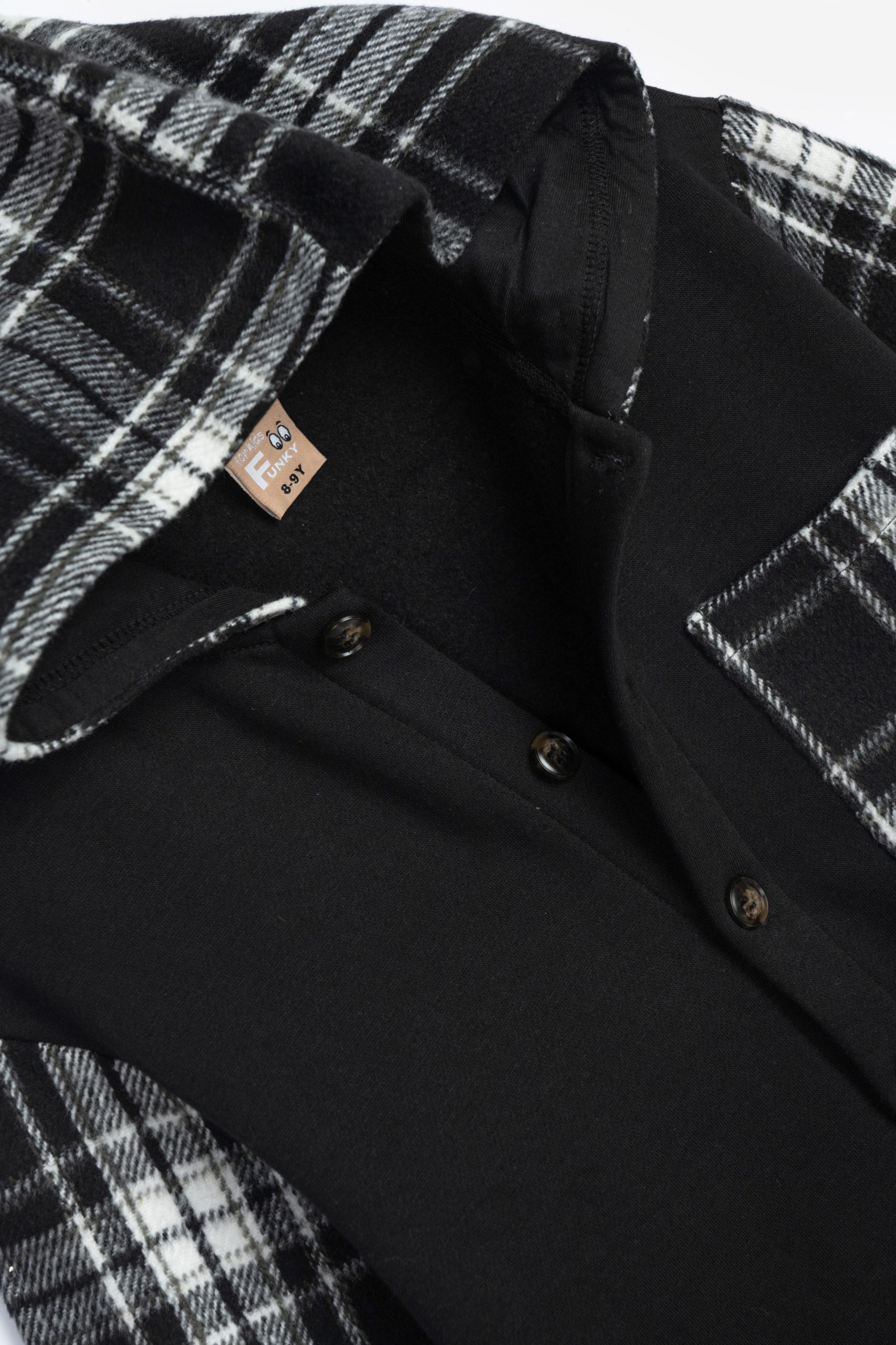 ζακετα φουτερ κουκουλα αγορι μαυρο-καρω μαυρο-λευκο - Image 3