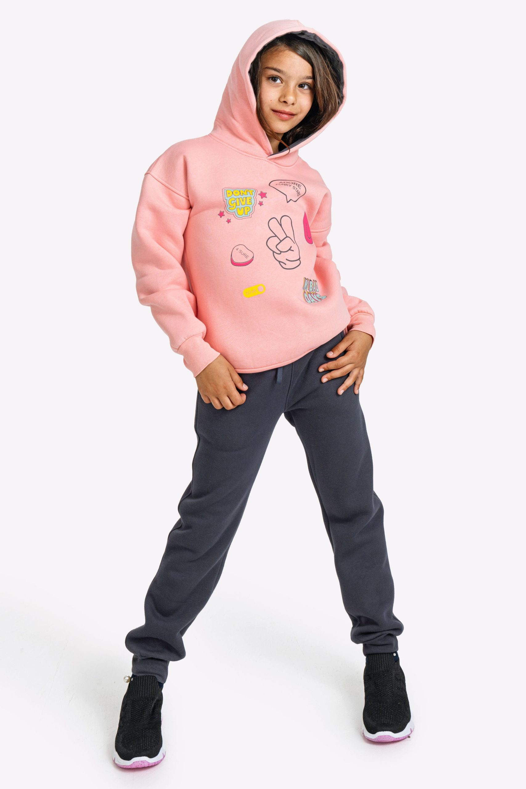 φορμα φουτερ κουκουλα  κοριτσι μηλο/ανθρακι