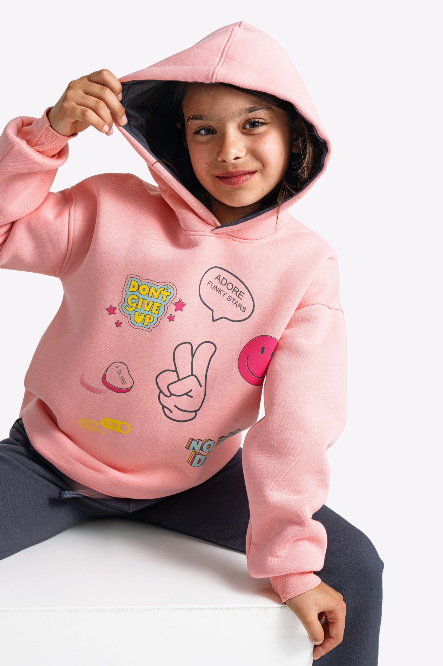 φορμα φουτερ κουκουλα  κοριτσι μηλο/ανθρακι - Image 2