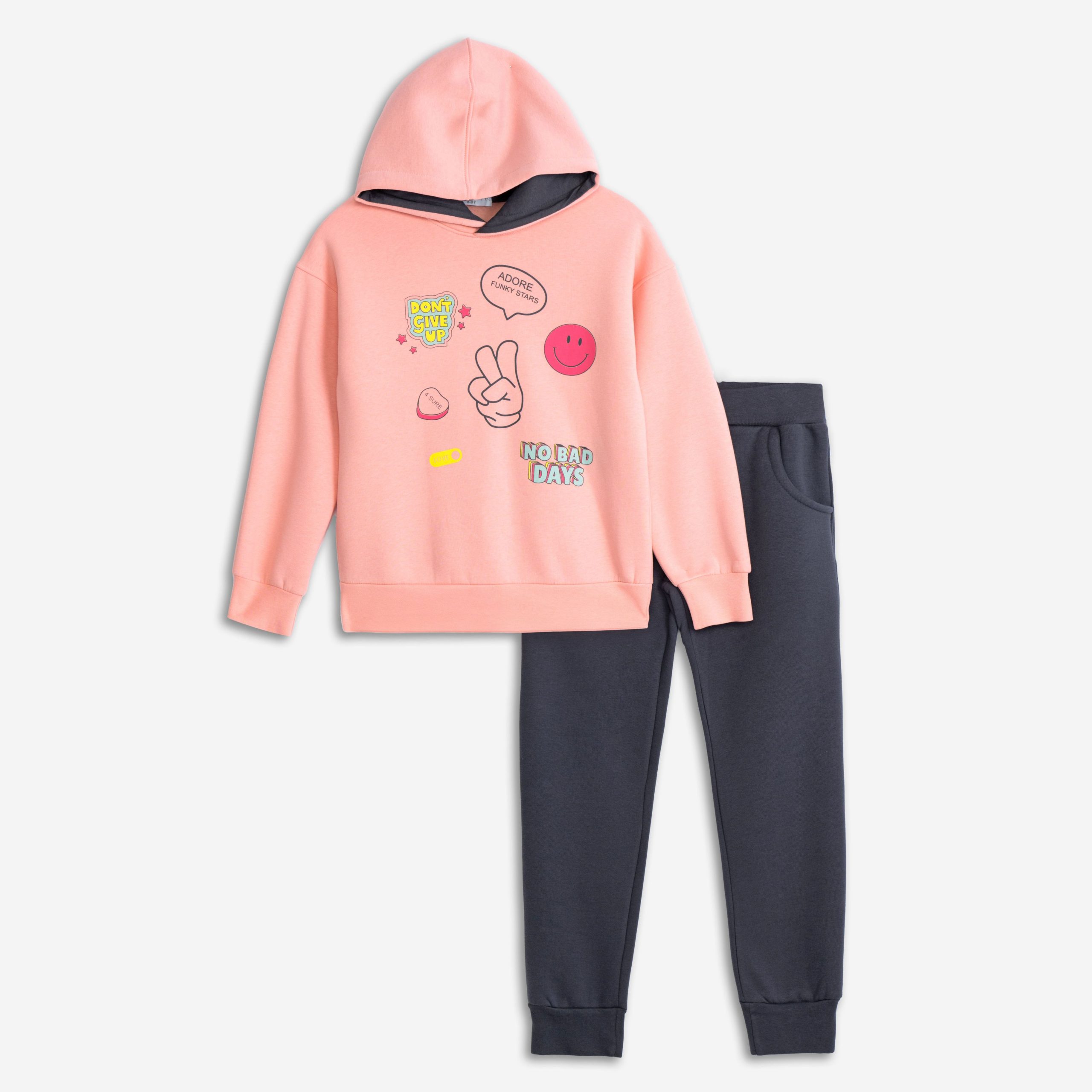 φορμα φουτερ κουκουλα  κοριτσι μηλο/ανθρακι - Image 3