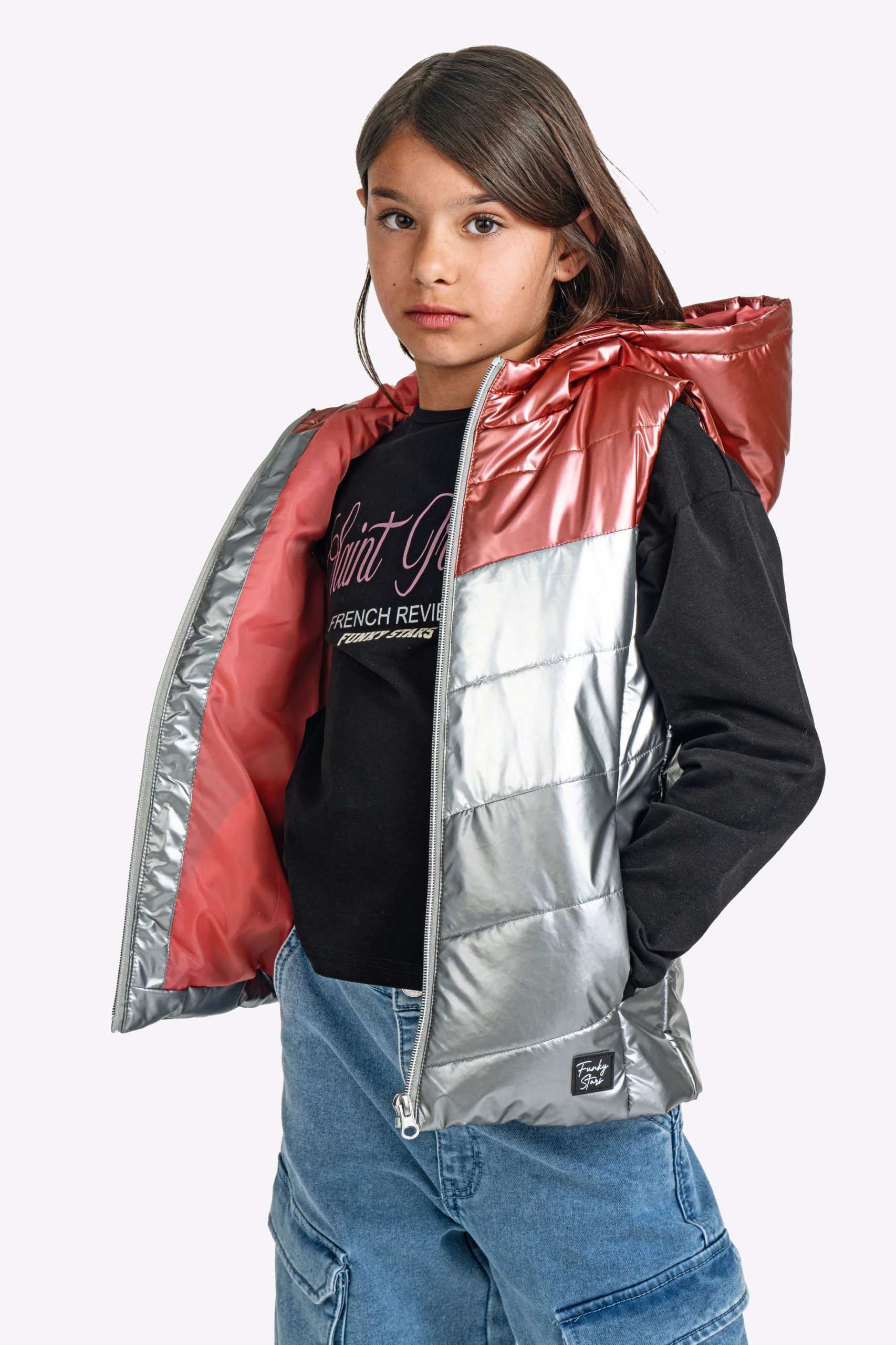 τζακετ αμανικο  κοριτσι γυαλιστερο γκρι-ασημι-φλαμινγκο