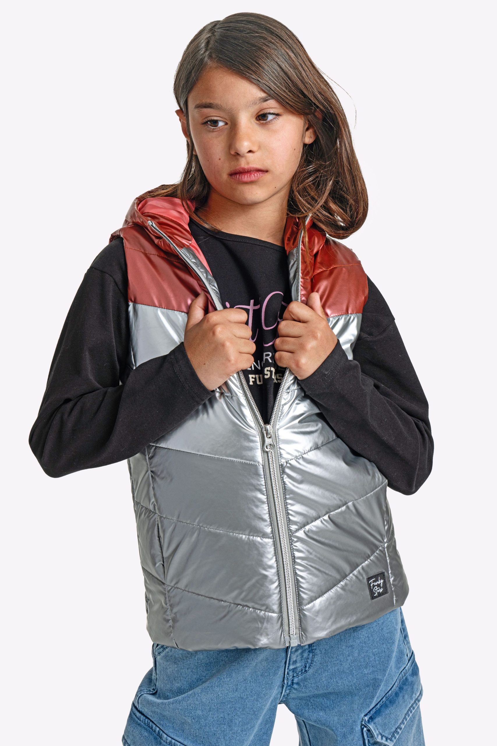 τζακετ αμανικο  κοριτσι γυαλιστερο γκρι-ασημι-φλαμινγκο - Image 2