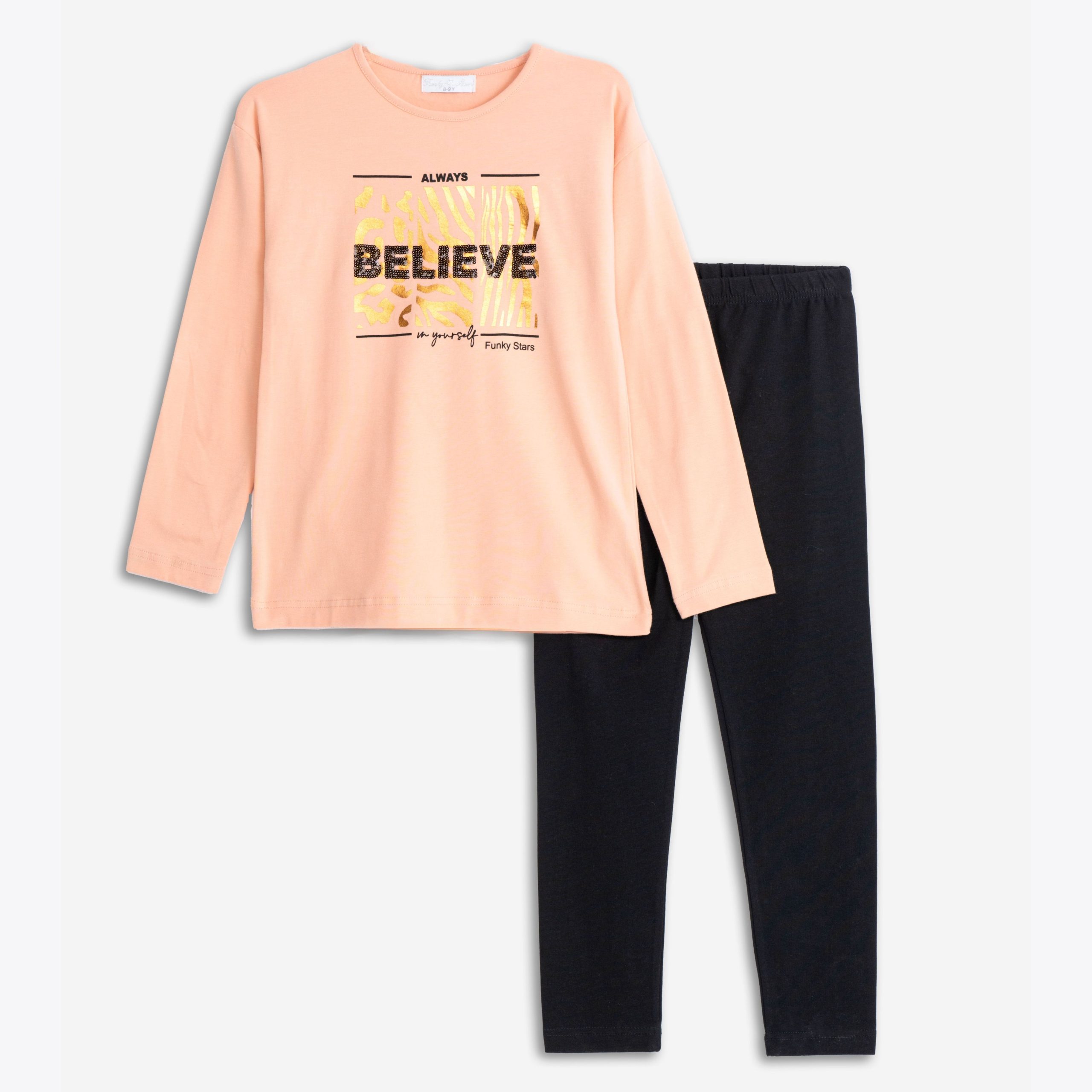 μπλουζοφορεμα+κολαν  κοριτσι σομον/μαυρο - Image 2