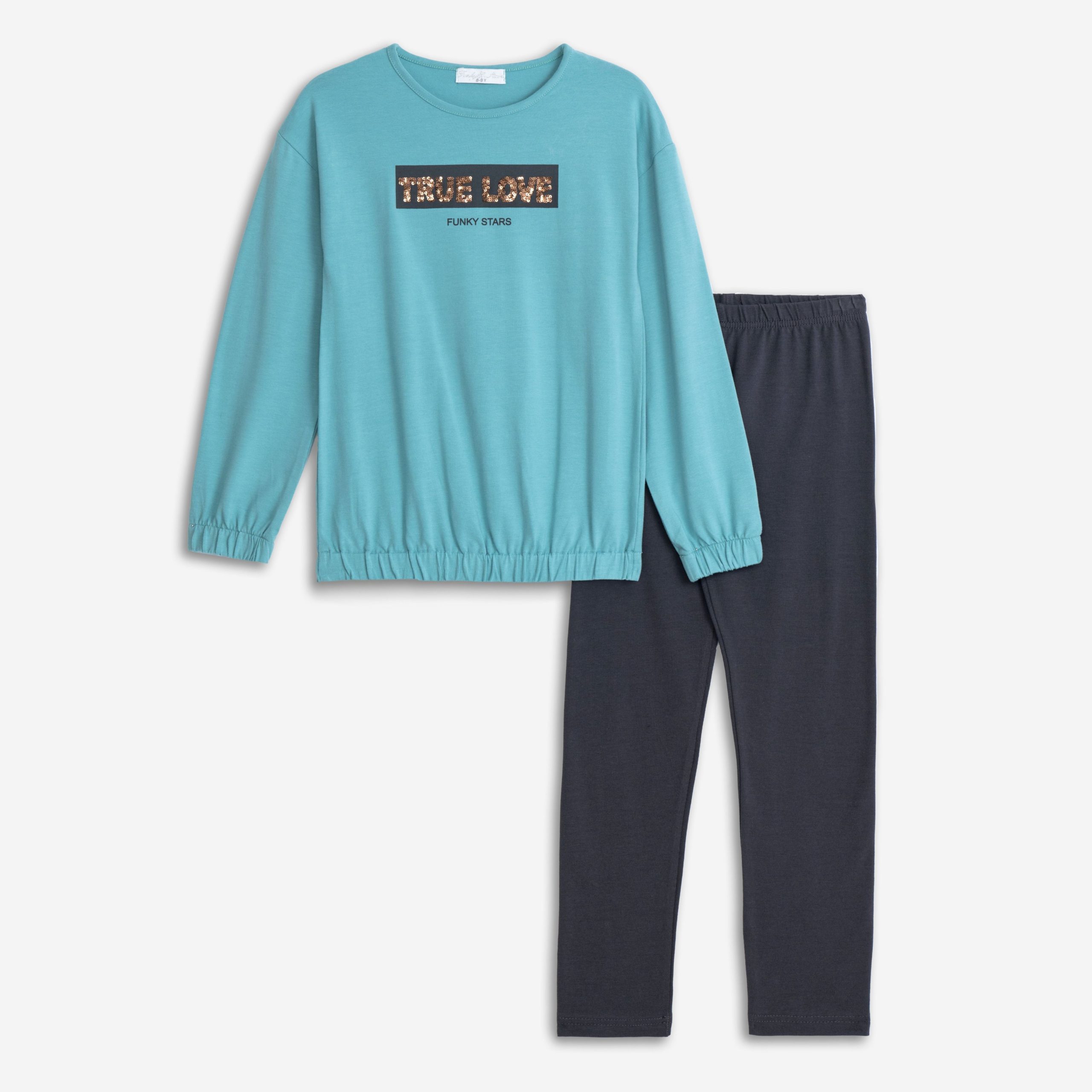 μπλουζοφορεμα+κολαν  κοριτσι φυστικι/ανθρακι