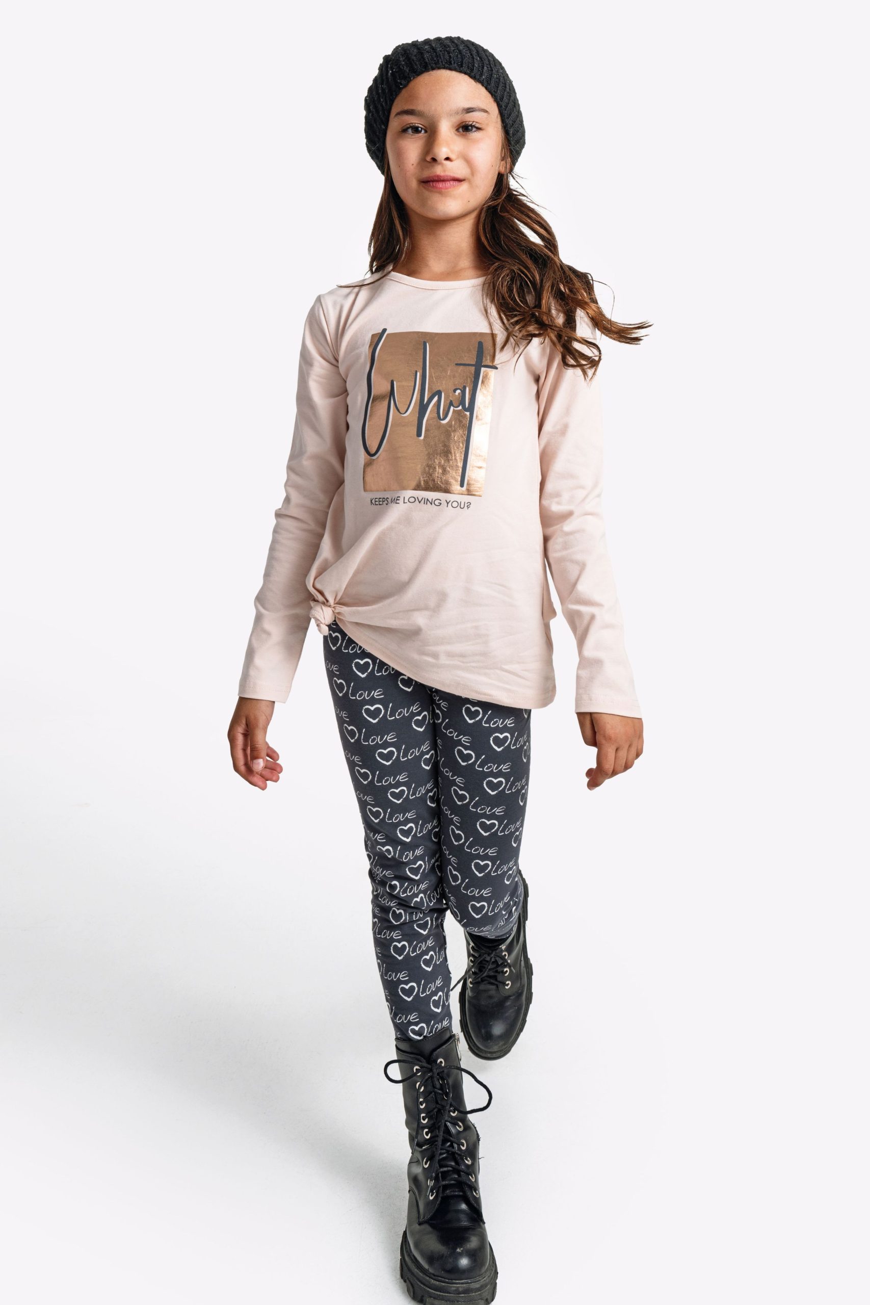 μπλουζοφορεμα+κολαν  κοριτσι παλ ροζ/ανθρακι allover