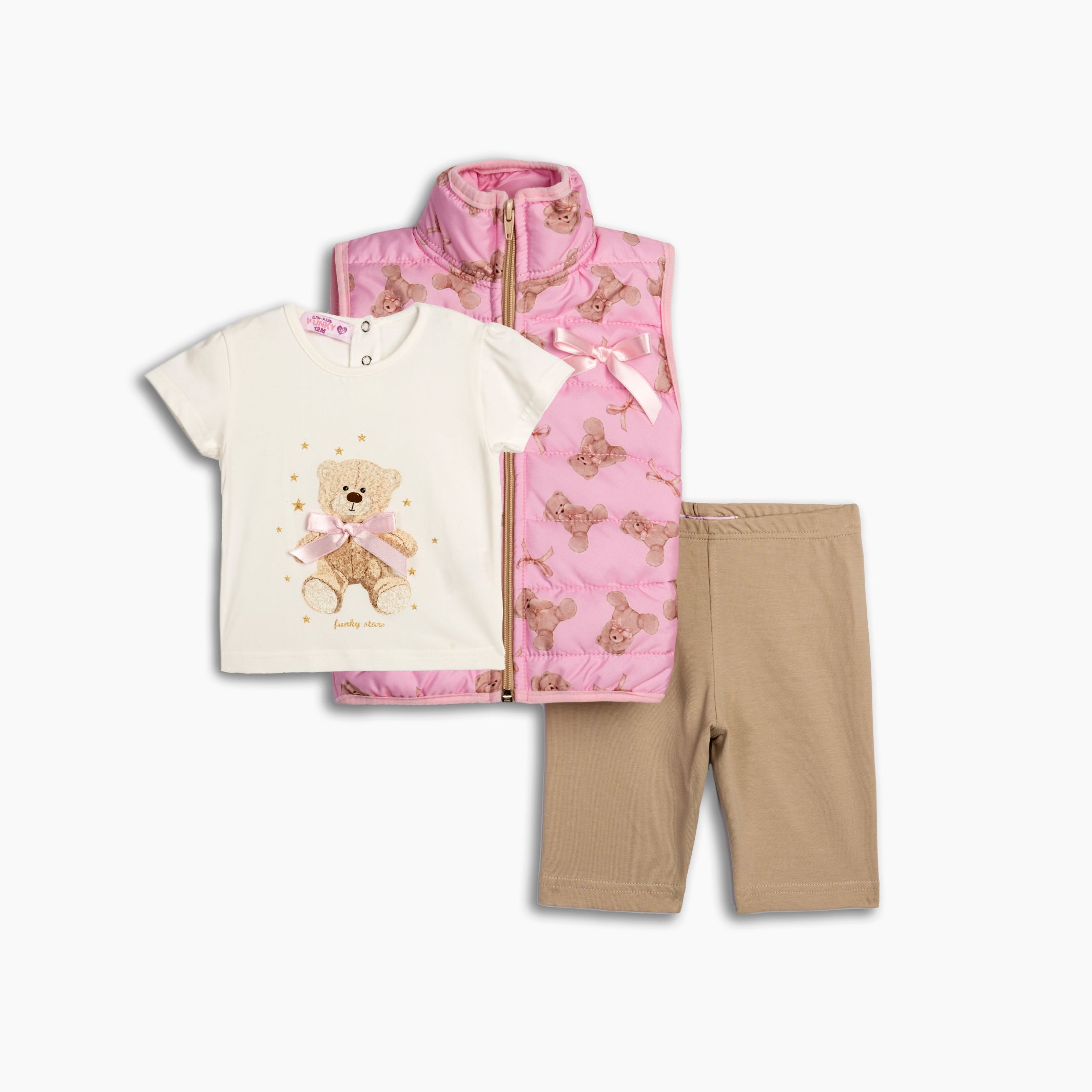 Σετ 3 τμχ τζακετ αμανικο μηνων κοριτσι ροζ allover/εκρου/μοκατσινο